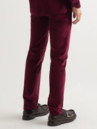 Rubinacci - Luca Slim-Fit Tapered Cotton-Blend Corduroy Trousers - Burgundy