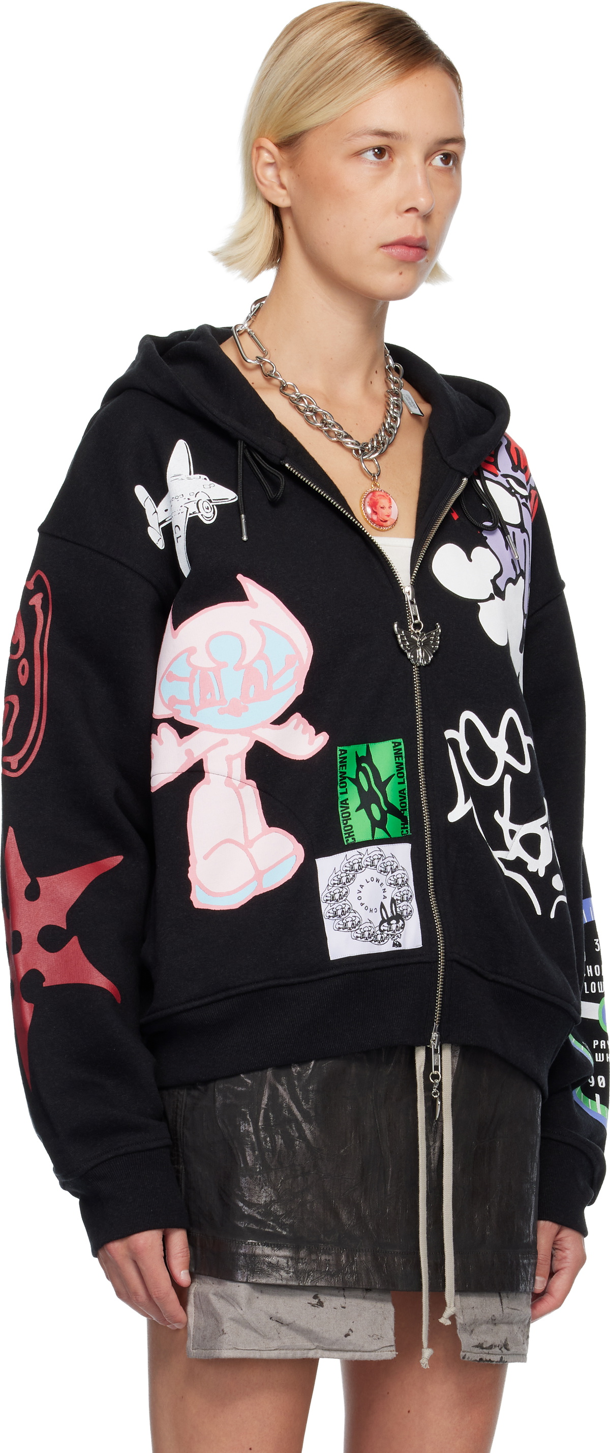 Chopova Lowena Black Flying High Zip Hoodie