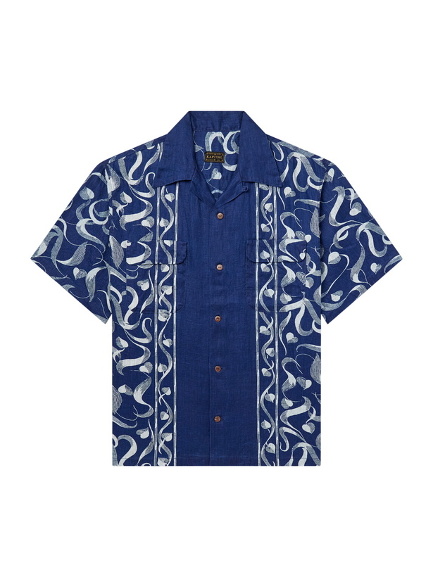 Photo: KAPITAL - Okura Camp-Collar Printed Linen Shirt - Blue