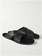 TOM FORD - Wicklow Logo-Embellished Smooth and Textured-Leather Slides - Black
