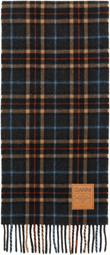 Photo: GANNI Gray Check Wool Scarf