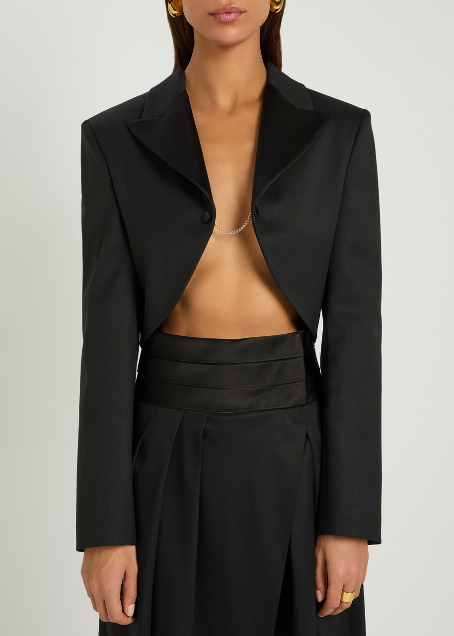 Alaïa Cropped Silk and Stretch-wool Jacket Black