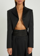 Alaïa Cropped Silk and Stretch-wool Jacket Black