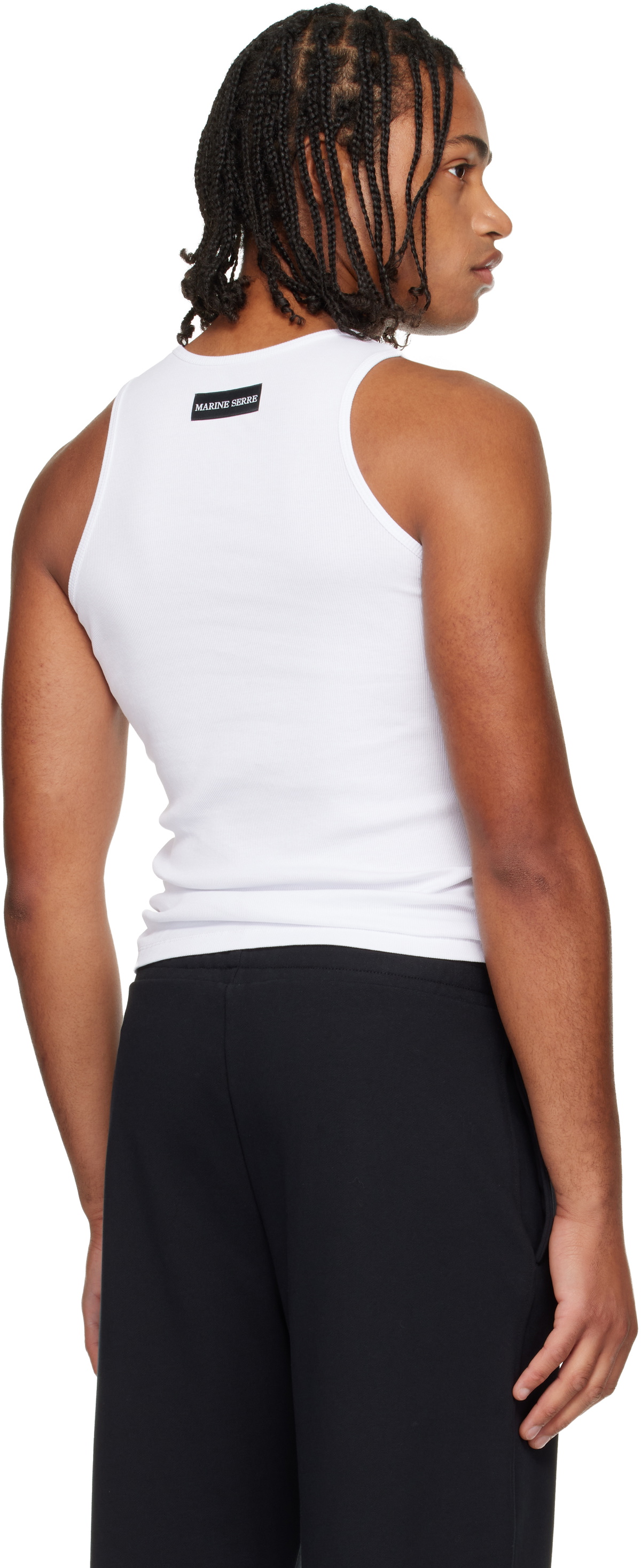 Marine Serre White Moon Logo Ribbed Jersey Tank Top