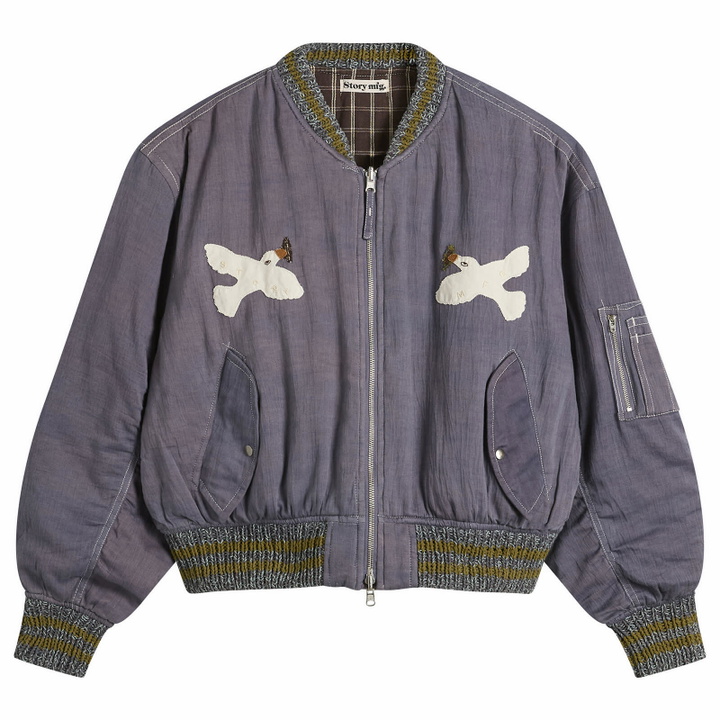 Photo: Story mfg. Men's Hand Applique Seed Bomber Jacket in Purple Peace