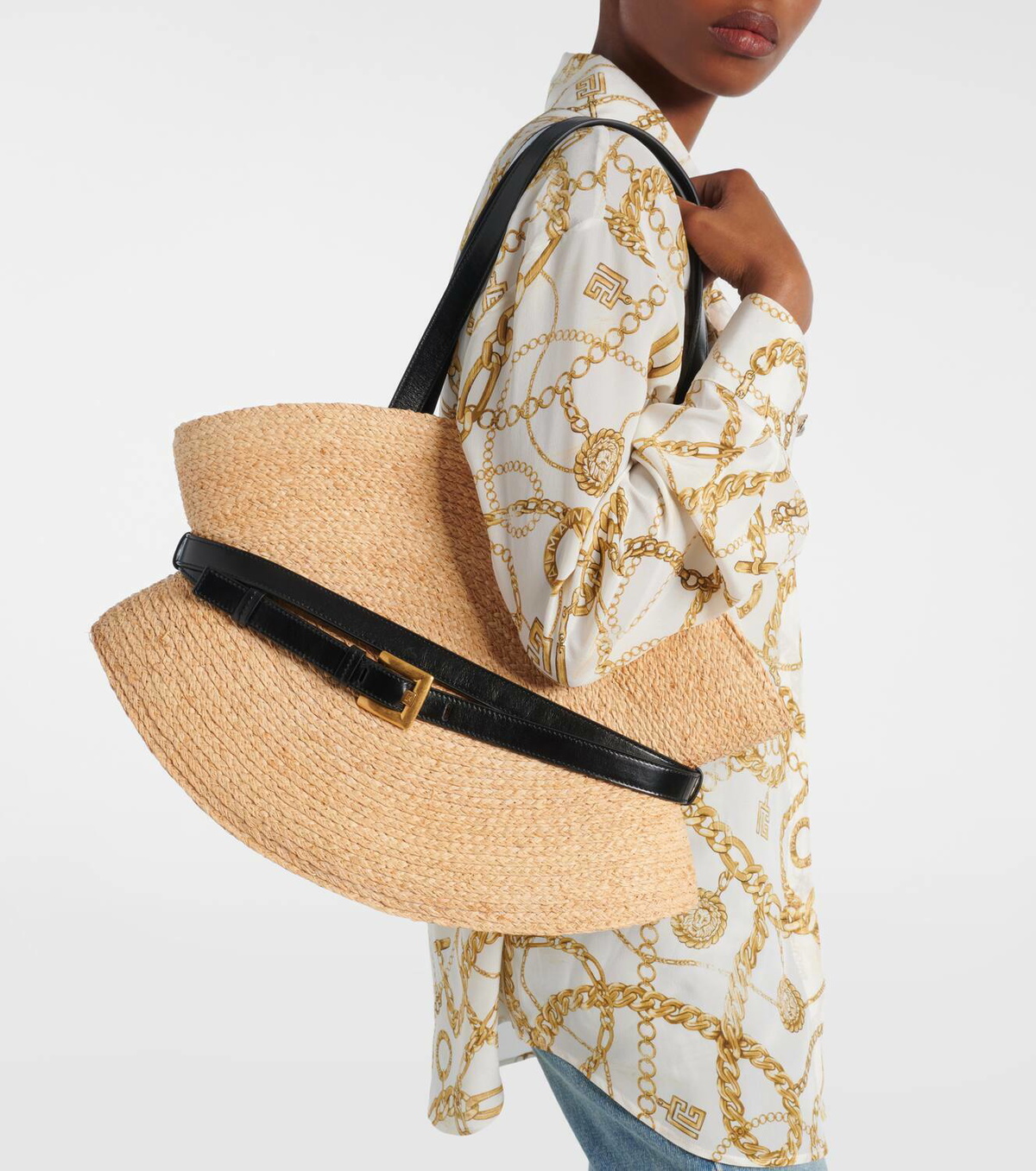 【BALMAIN】 Shuffle Medium raffia tote bag Shuffle Medium bag in raffia brown brown - Women | BALMAIN