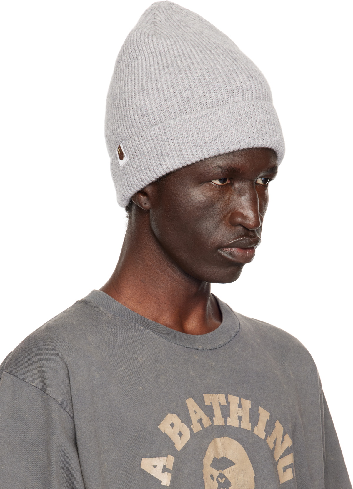 BAPE Gray One Point Knit Beanie A Bathing Ape