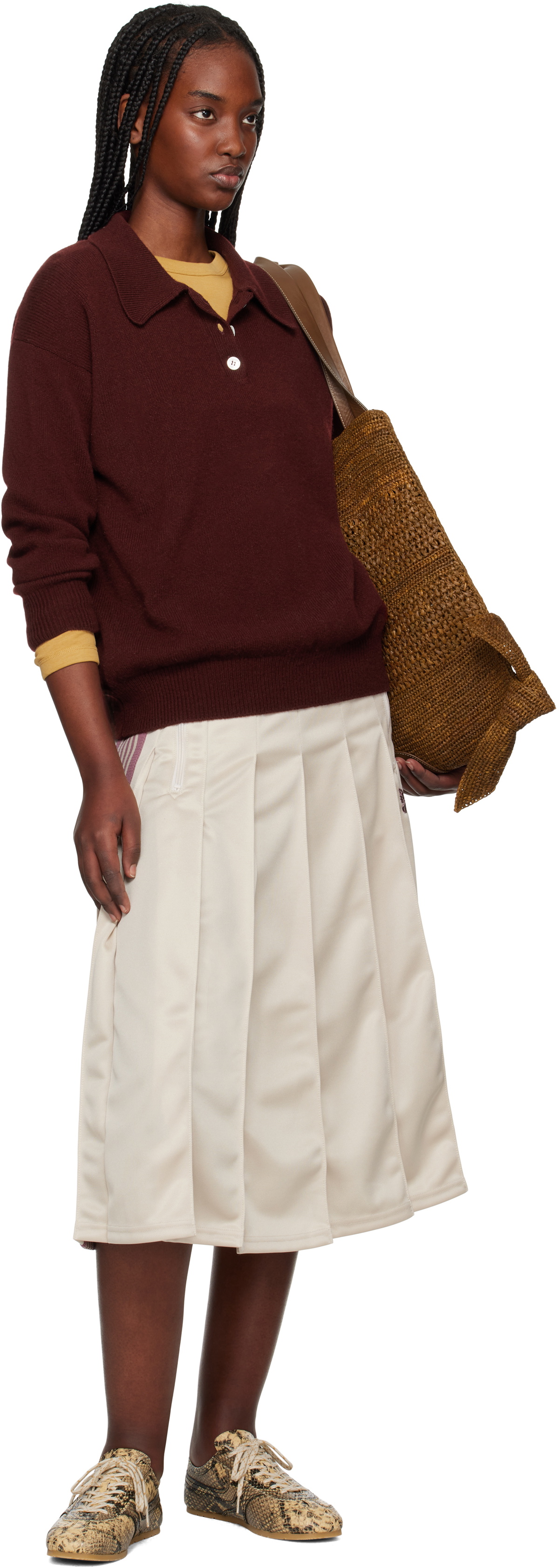 NEEDLES Off-White Pleated Track Midi Skirt Needles