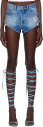 AREA Blue Crystal Denim Shorts