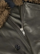 LEMAIRE - Shearling-Trimmed Textured-Leather Jacket - Brown