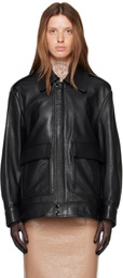 Nour Hammour Black Drey Leather Bomber Jacket