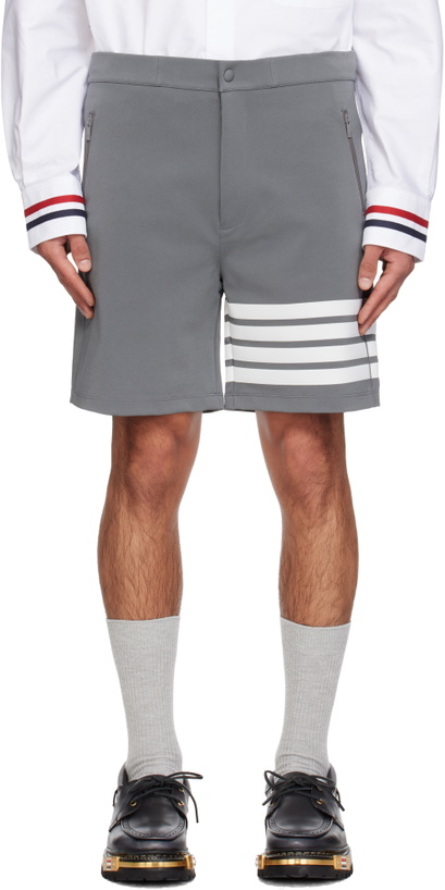 Photo: Thom Browne Gray 4-Bar Tech Shorts