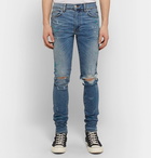 AMIRI - Skinny-Fit Distressed Paint-Splattered Stretch-Denim Jeans - Light denim