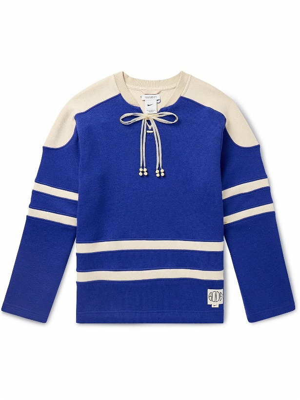 Photo: Nike - BODE Logo-Appliquéd Striped Brushed-Jersey Sweatshirt - Blue