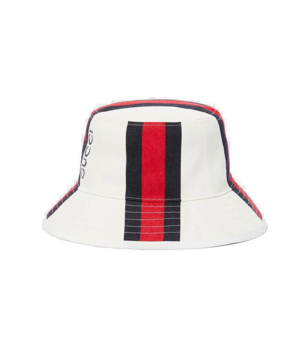 Gucci GG Canvas Black Bucket Hat Web Stripe Leather Tab Made Italy Size L NWT GG cotton canvas bucket hat in black | GUCCI® US main image 3