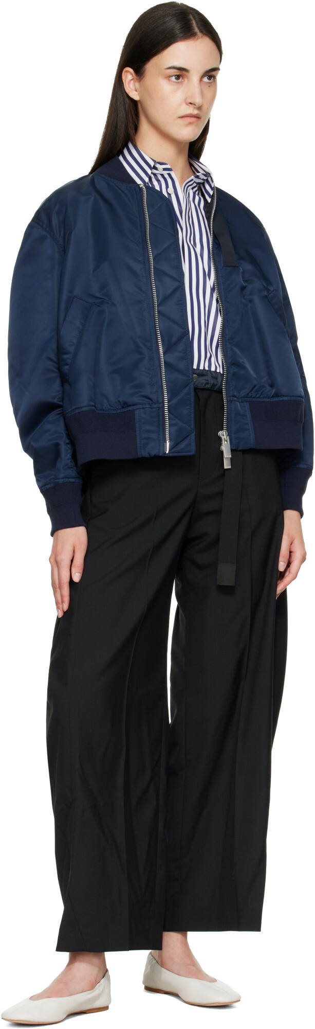 sacai Navy Nylon Twill Blouson Bomber Jacket