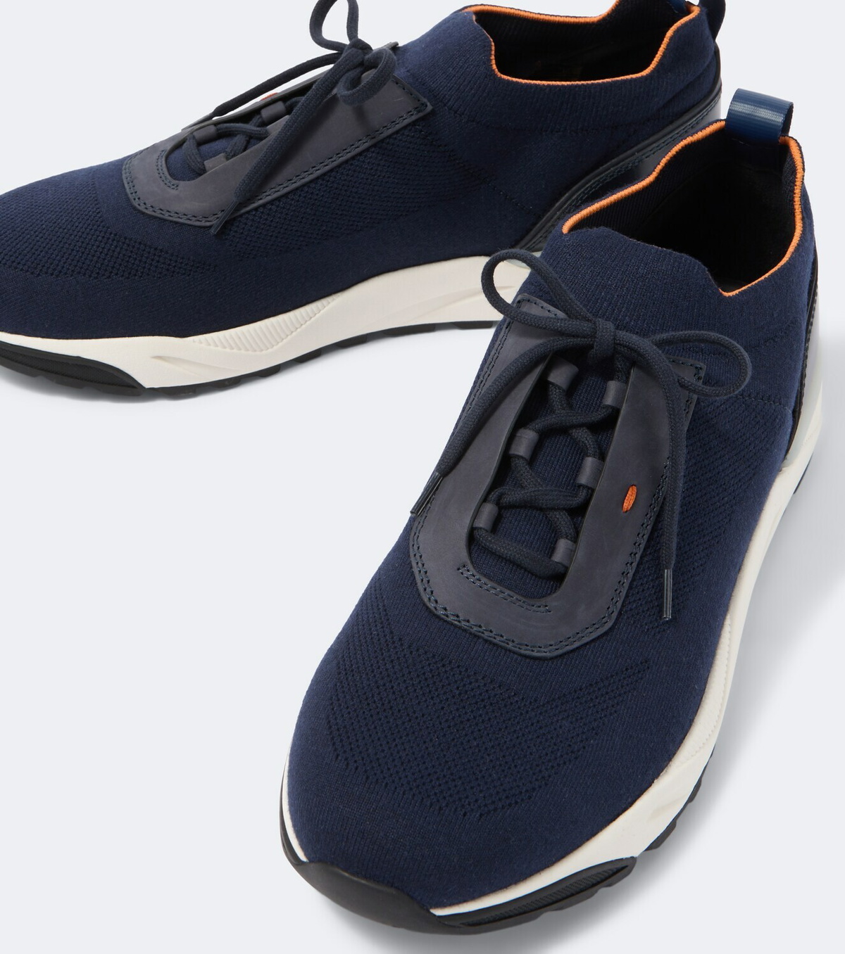 Santoni Leather-trimmed knitted sneakers