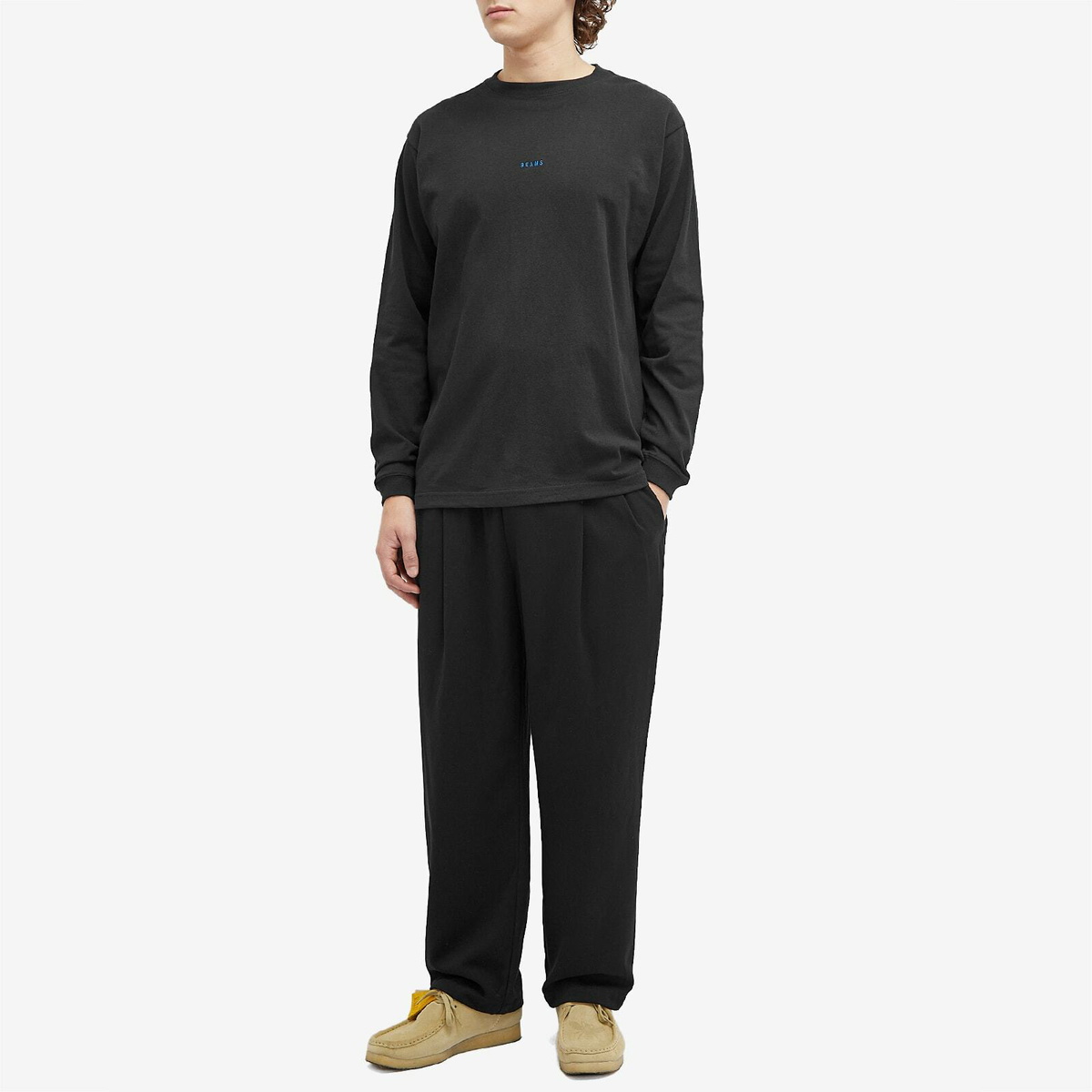 BEAMS Men's Mini Logo Long Sleeve T-Shirt in Black Beams Boy