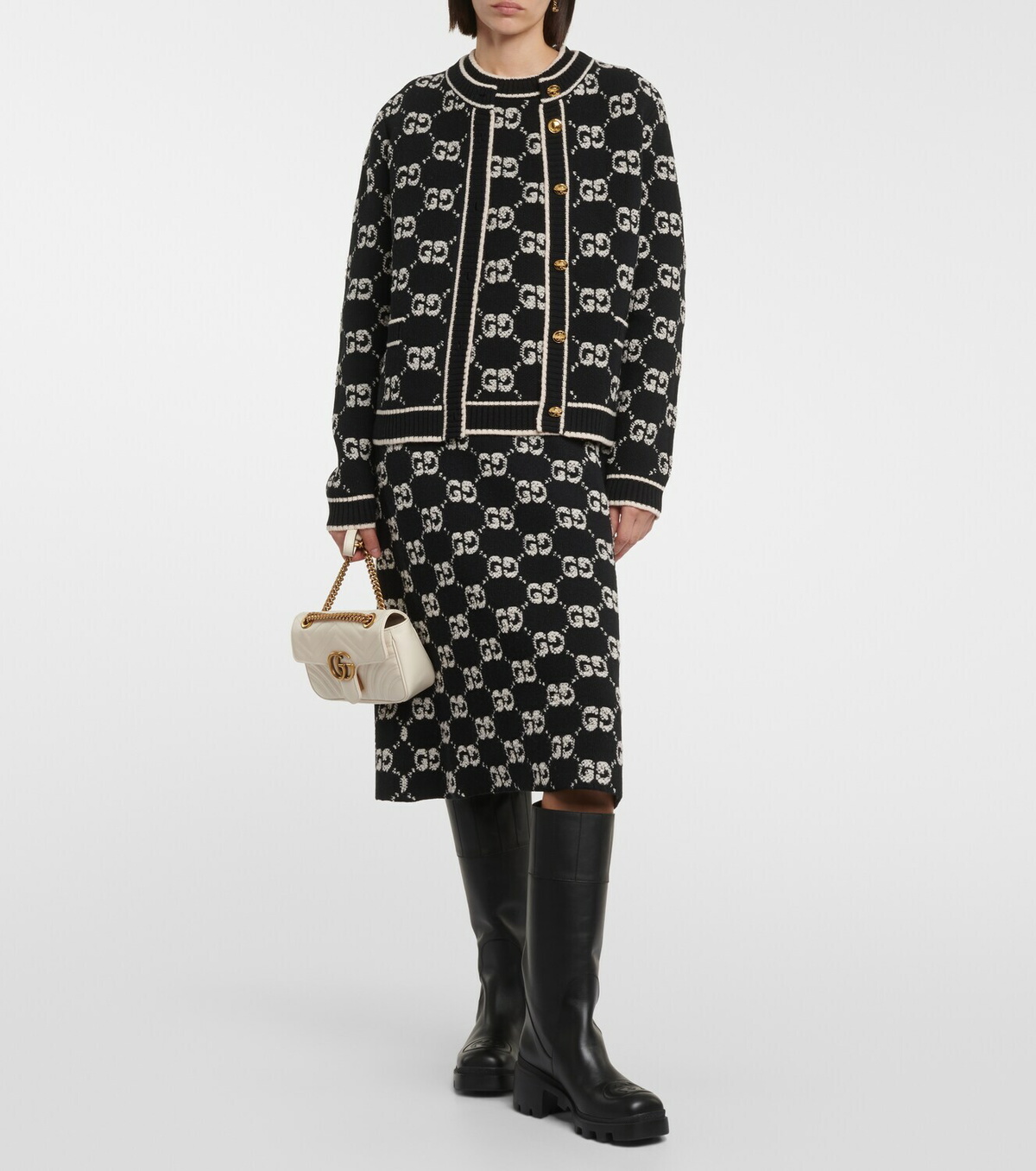 【GUCCI】GGロゴ付きツイードタイトスカート Gucci GG jacquard wool bouclé midi skirt Gucci