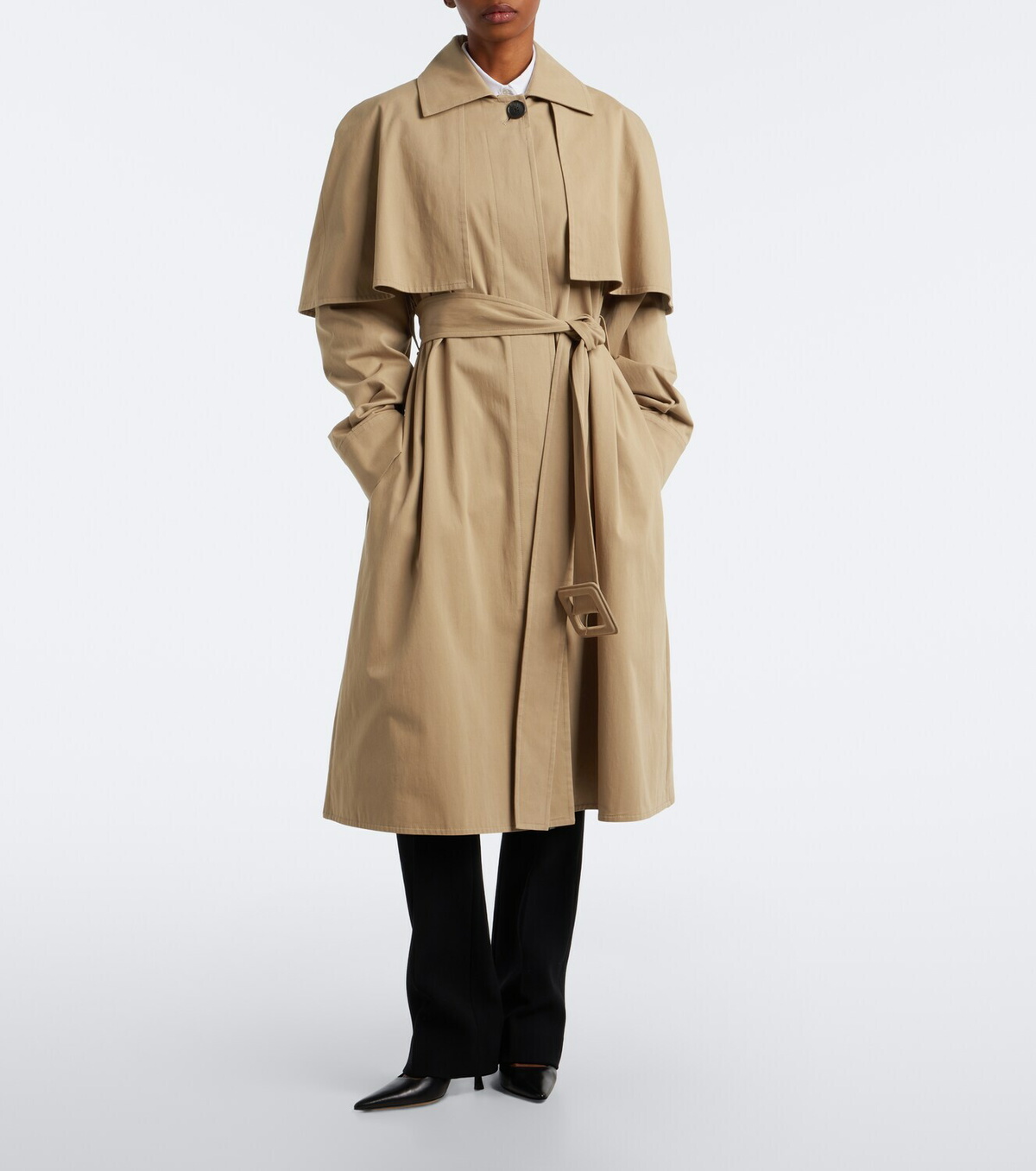 The Row Ayana caped cotton twill trench coat