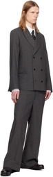 Random Identities Gray Houndstooth Wool Blend Double Breasted Blazer