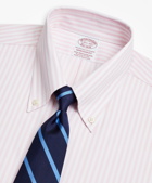 Brooks Brothers Men's Stretch Madison Relaxed-Fit Dress Shirt, Non-Iron Twill Button-Down Collar Bold Stripe | Pink
