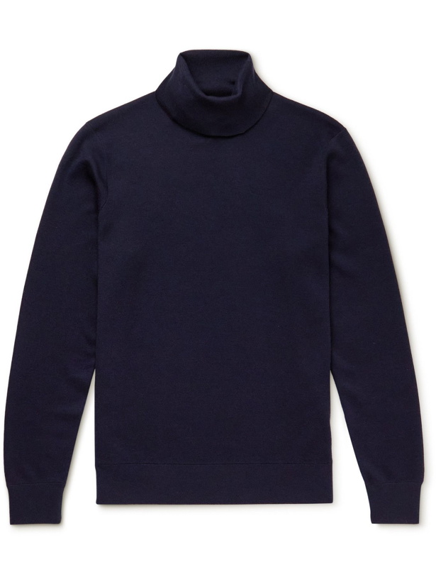 Photo: Loro Piana - Dolcevita Slim-Fit Cashmere, Virgin Wool and Silk-Blend Rollneck Sweater - Blue