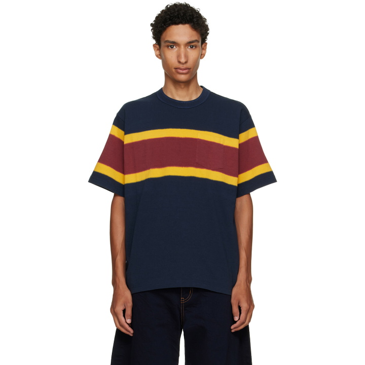 Photo: sacai Navy & Burgundy Chusen-Dyed Cotton Jersey T-shirt