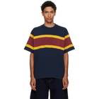 sacai Navy & Burgundy Chusen-Dyed Cotton Jersey T-shirt