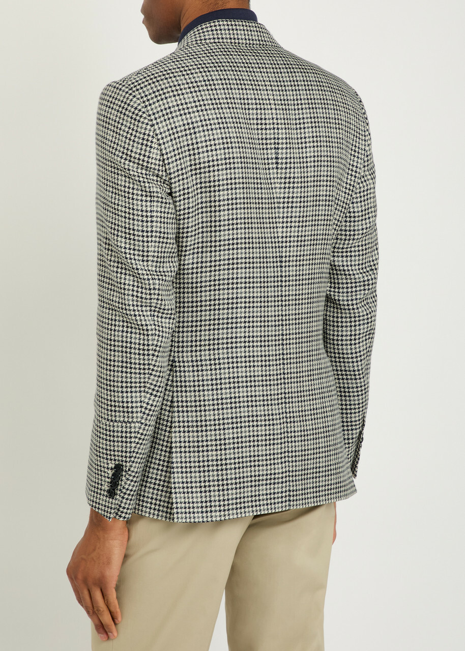 Lardini Houndstooth Cotton and Flax-blend Blazer Grey
