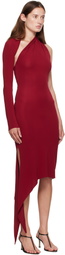 Courrèges Burgundy One Shoulder Crepe Jersey Midi Dress