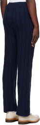 Sporty & Rich Navy 'SRC' Cableknit Cashmere Trousers