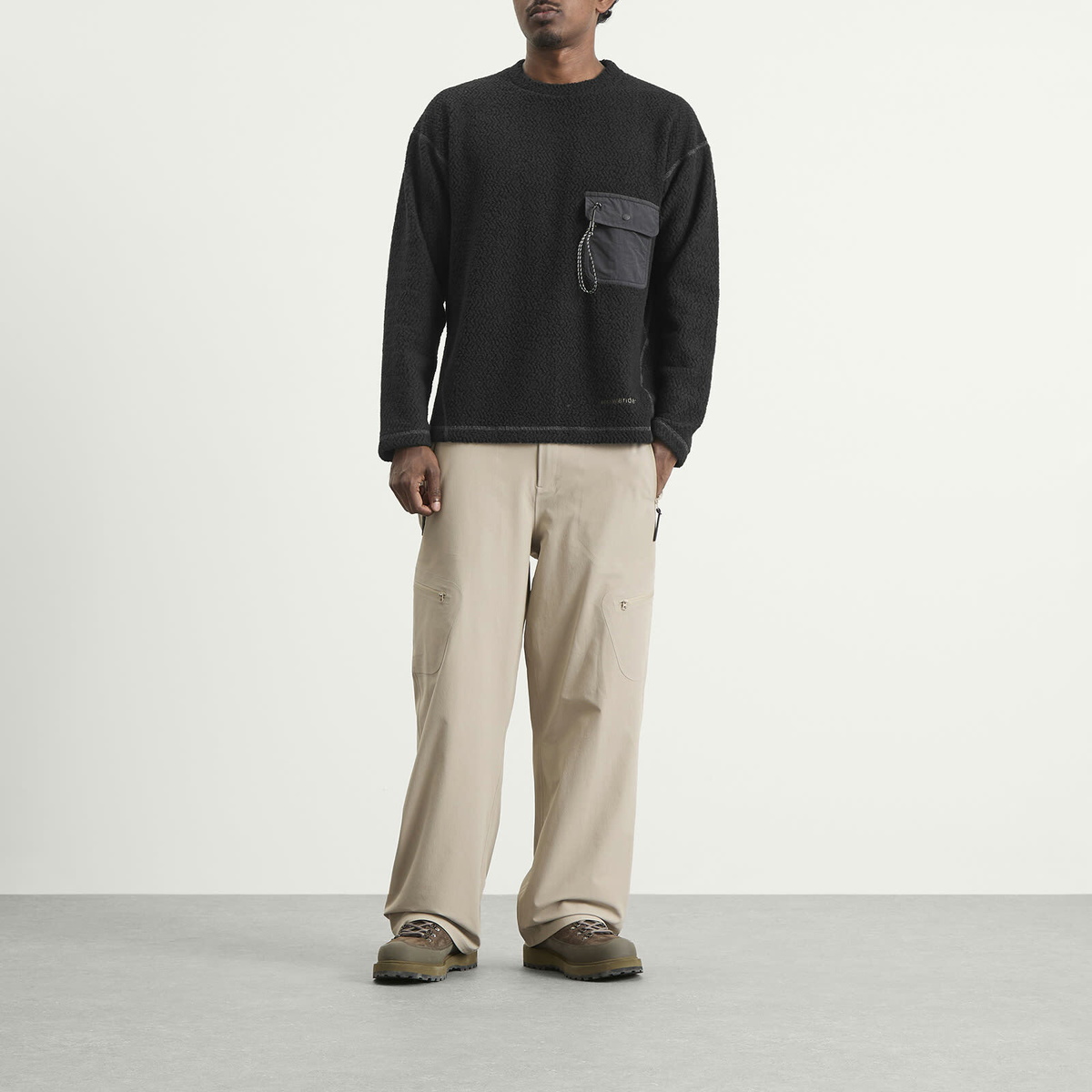and wander Men's REWOOL Jacquard Crew Knit Sweater in Black