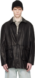 COOR Black Washed Lambskin Leather Car Coat