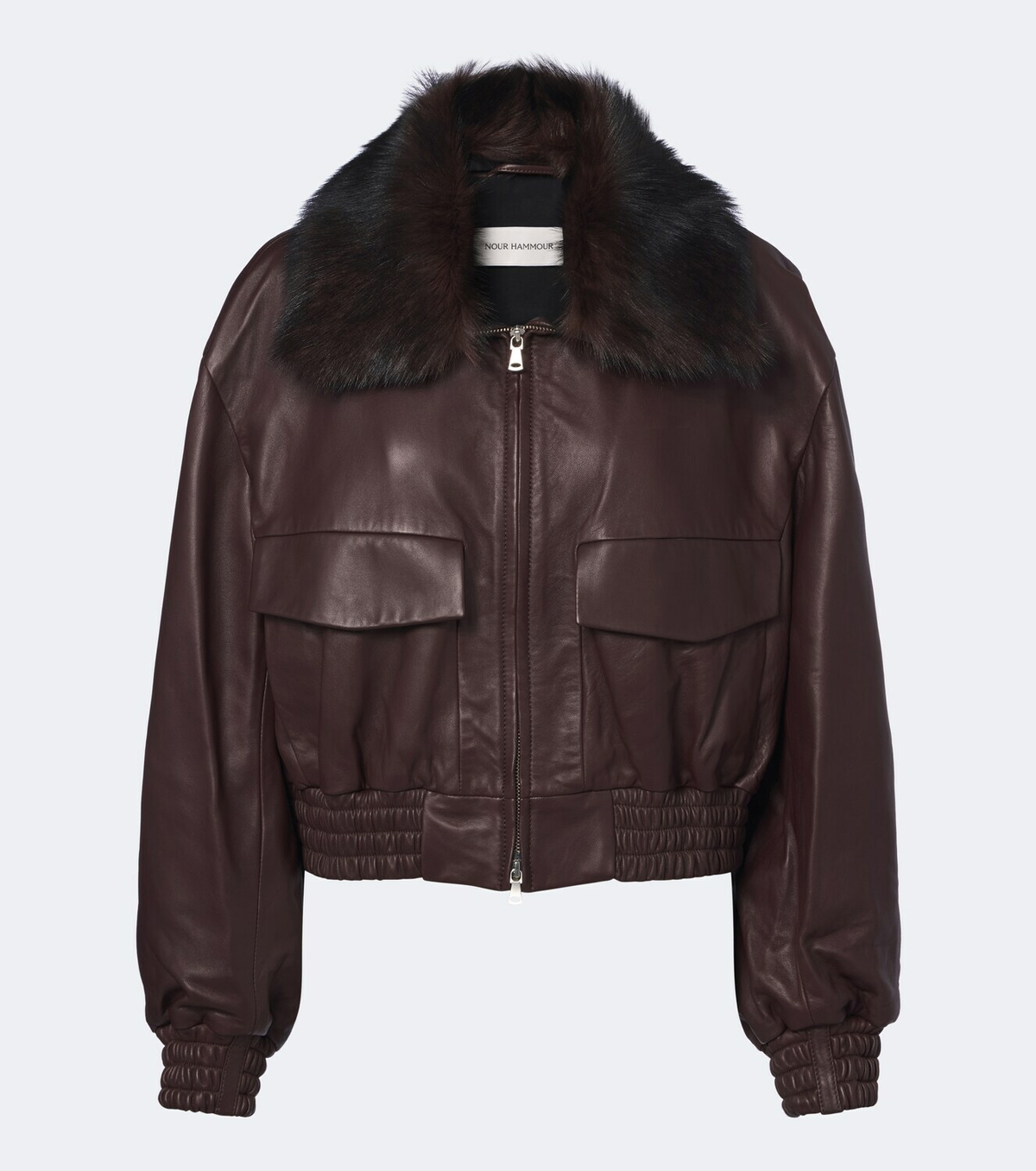Nour Hammour Shearling-trimmed leather blouson jacket