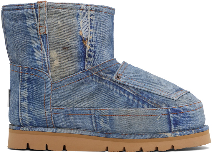 Photo: Acne Studios Blue Printed Leather Low Boots