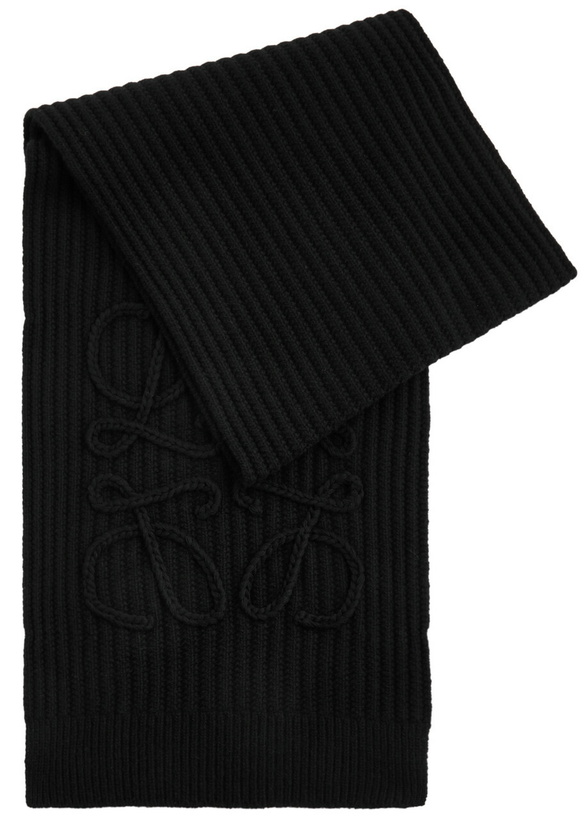 Photo: Loewe Anagram-appliqué Ribbed Wool Scarf - Black - One Size