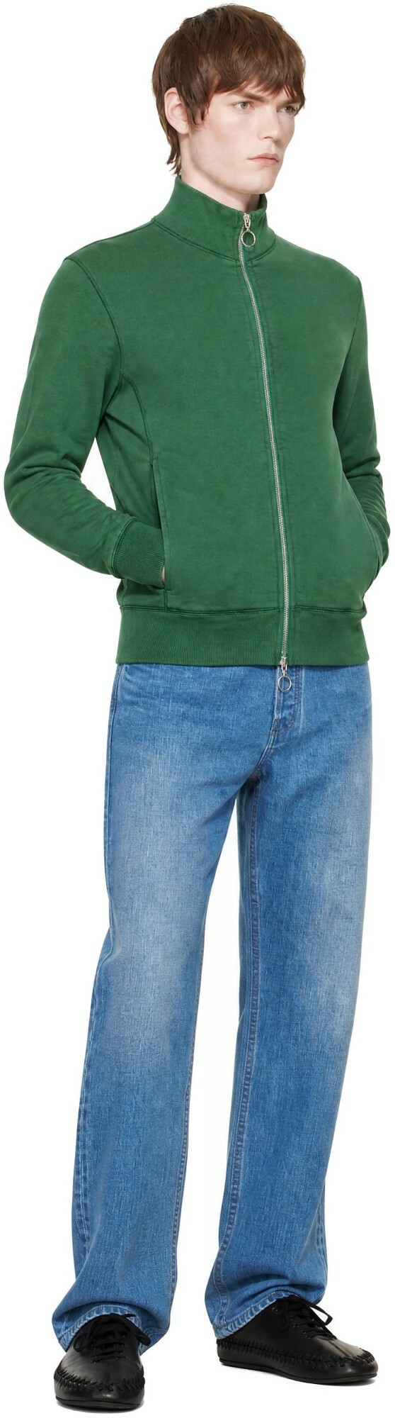 Drake's Green Cotton Zip Through Track Jacket