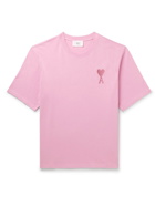 AMI PARIS - Logo-Embroidered Organic Cotton-Jersey T-Shirt - Pink