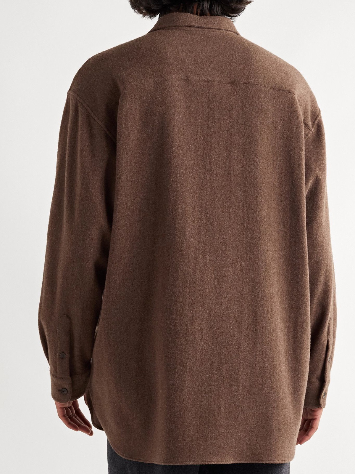 The Row Lukrecio Stretch Cashmere Blend Flannel Shirt Brown