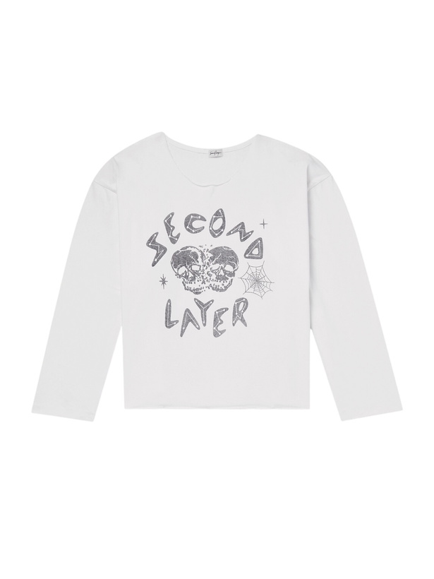 Photo: SECOND / LAYER - Distressed Printed Cotton-Jersey T-Shirt - White