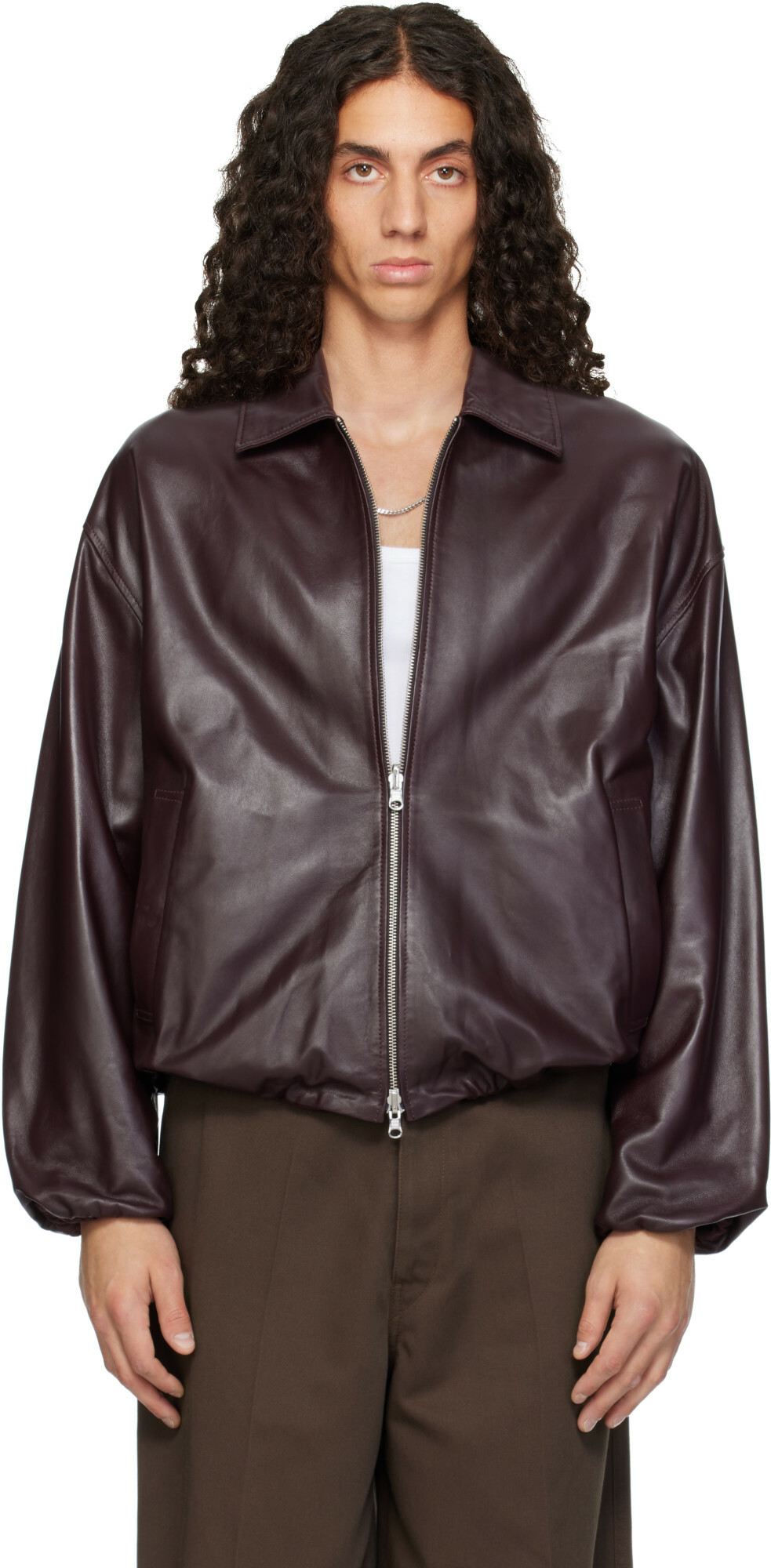 Arma Burgundy Backett Reversible Leather Jacket