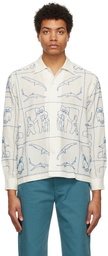 Bode White & Blue Beaded Scene Long Sleeve Shirt