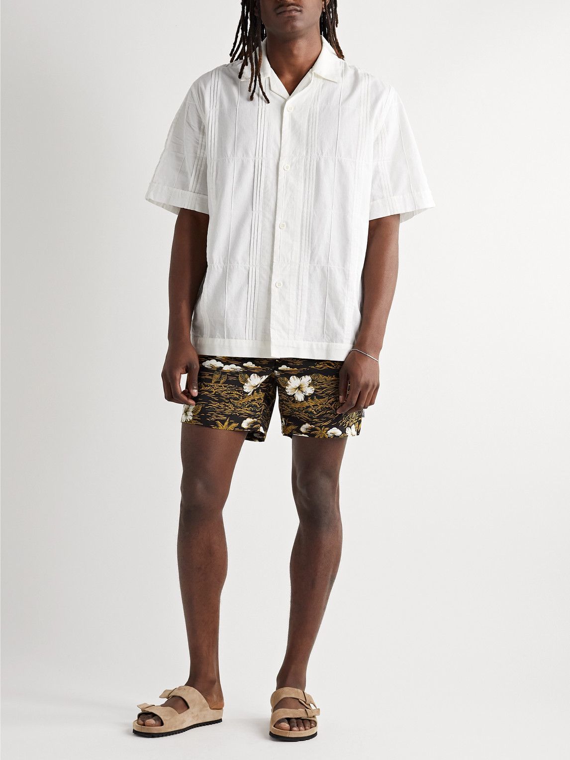 Go Barefoot - Cruizing Surfer Straight-Leg Printed Cotton Shorts - Black