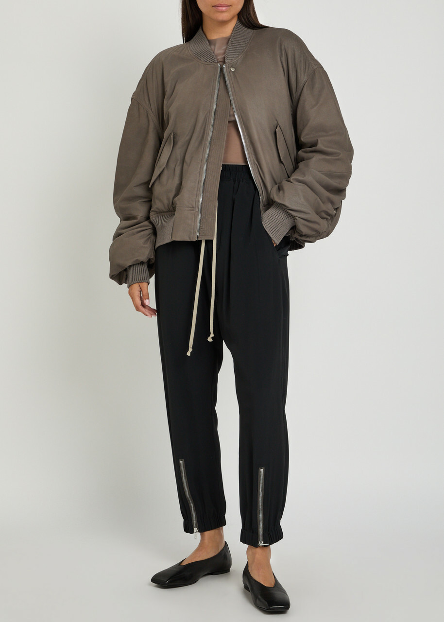 Rick Owens Secchia Flight Padded Leather Bomber Jacket Light Brown