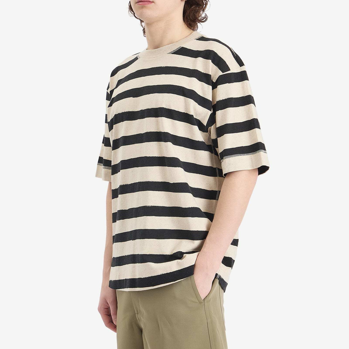 MHL by Margaret Howell Men's Matelot Stripe T-shirt in Natural/Black