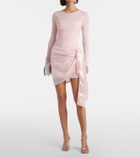 Area Pointelle sequined draped minidress