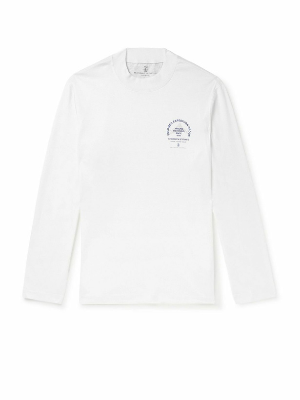 Photo: Brunello Cucinelli - Slim-Fit Logo-Print Cotton-Jersey T-Shirt - White
