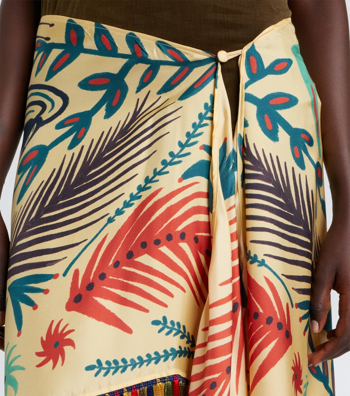 Etro Fringed printed asymmetric silk maxi skirt