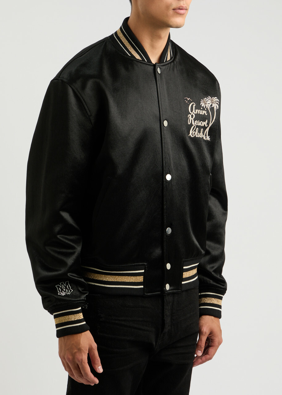 AMIRI アミリ スタジャン ブラックAmiri Resort Club Amiri Resort Club Embroidered Satin Bomber Jacket Black Amiri